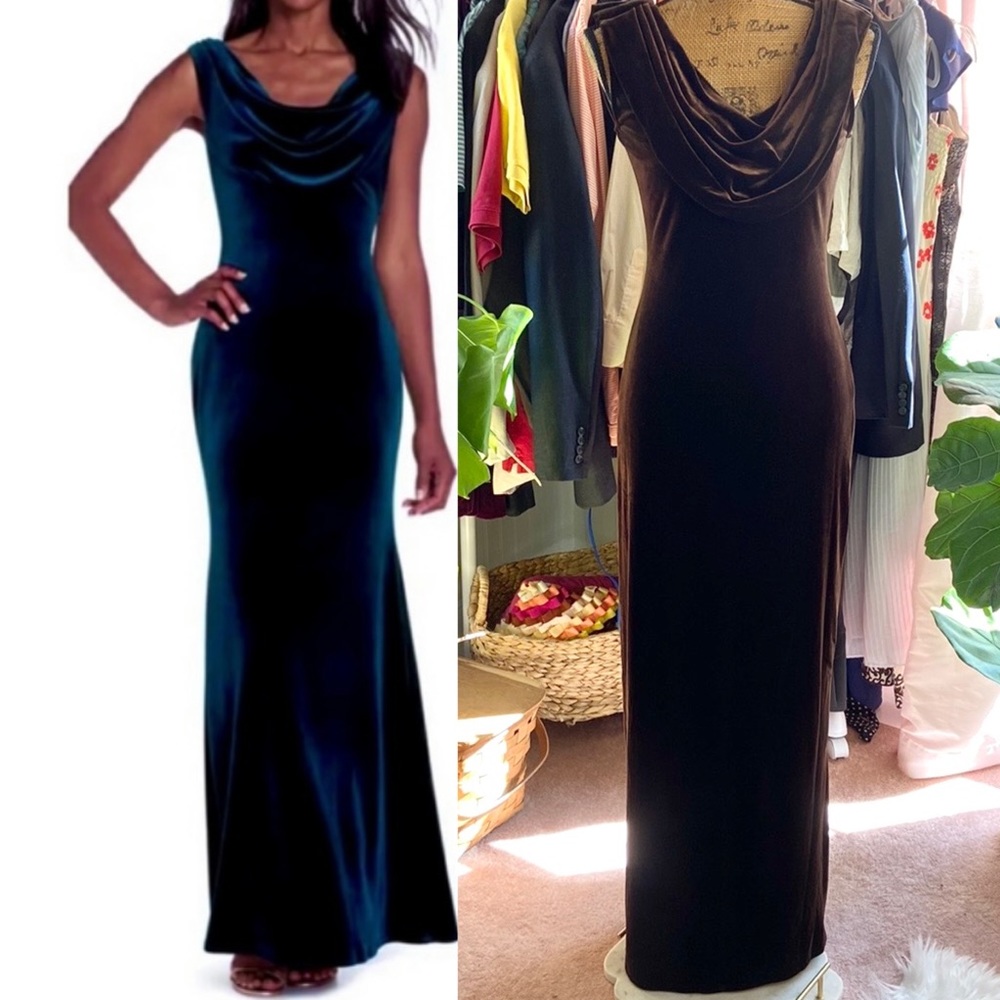 Alex Evenings Black Velvet Cowl Neck Evening Gown